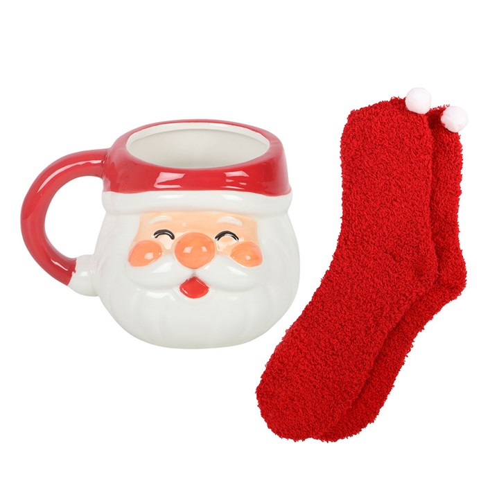 Santa Mug & Fluffy Socks Christmas Gift Set