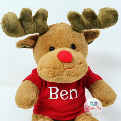 Personalised Reindeer Teddy with Name T-Shirt