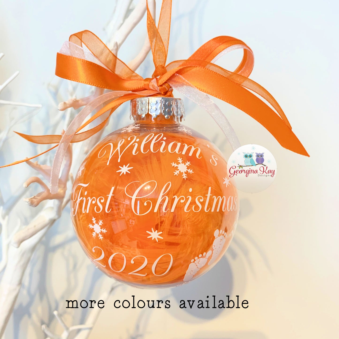 Baby's First Christmas 2025 (feet) Bauble Feather