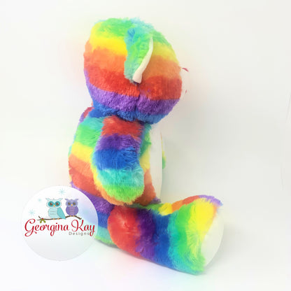 Colorful plush letter 'S' with a white background and 'Georgina Ray Designs' logo.