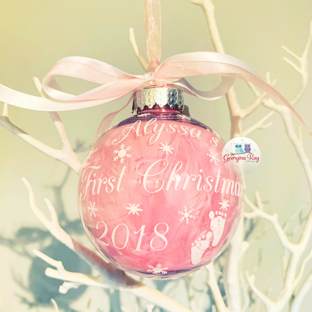 Baby's First Christmas 2025 (feet) Bauble Feather