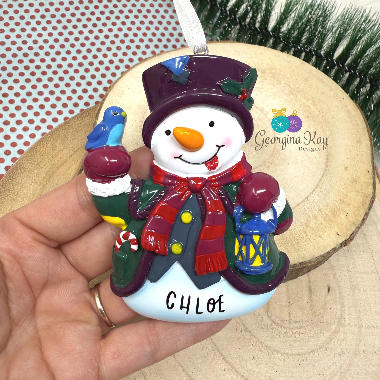 Snowman Holding Bird Ornament