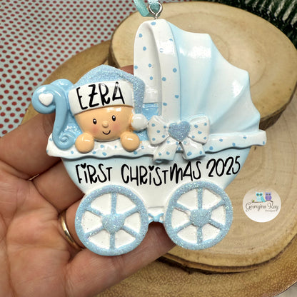 Blue Baby Pram Ornament
