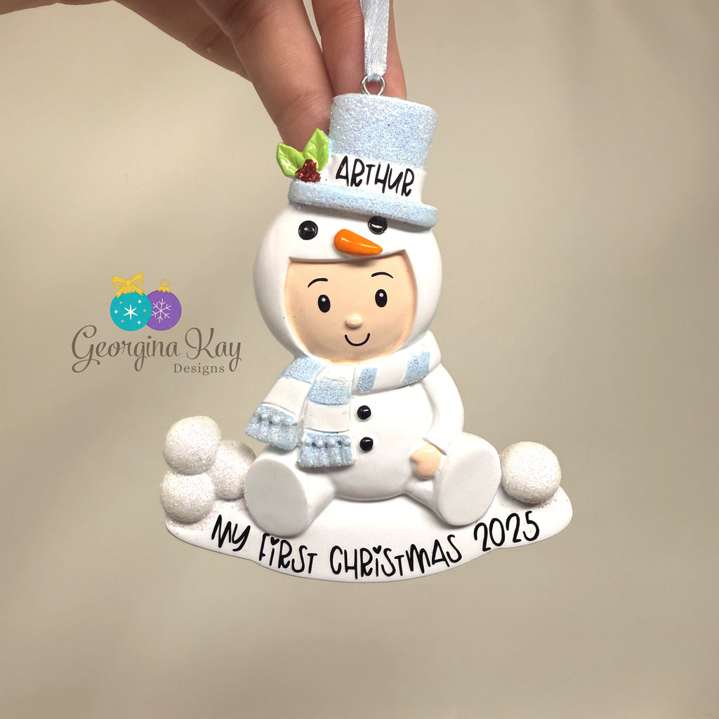 Blue Baby Snowman Ornament