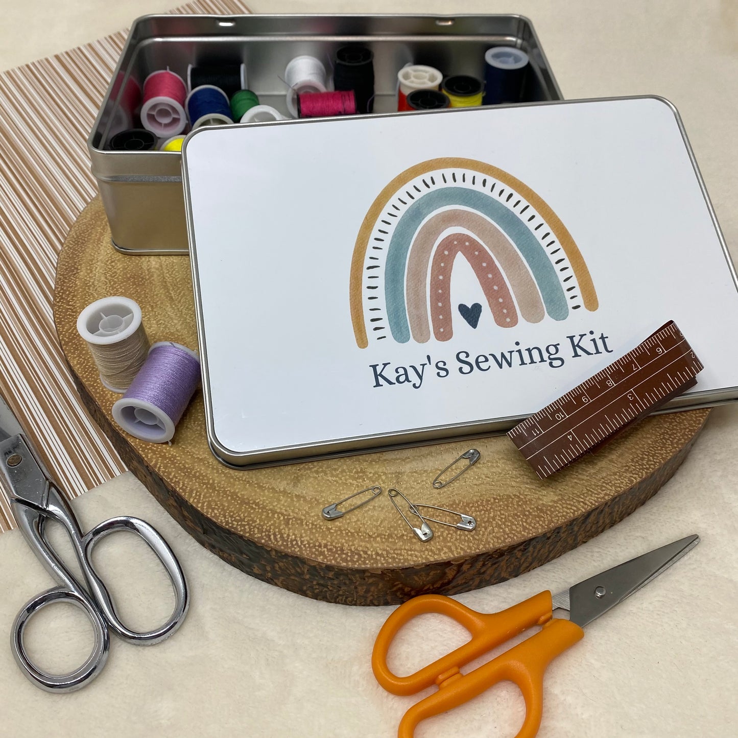 Personalised Rainbow Sewing Kit Tin