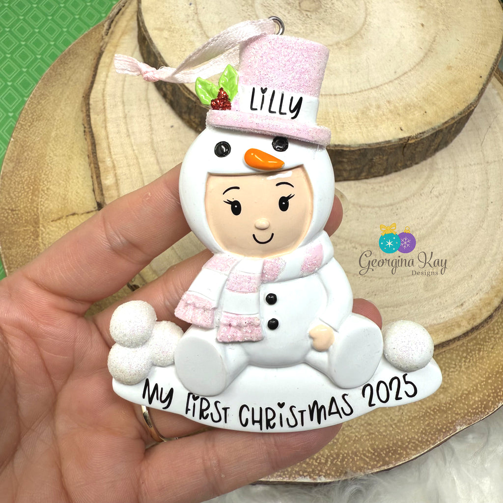 Pink Baby Snowman Ornament