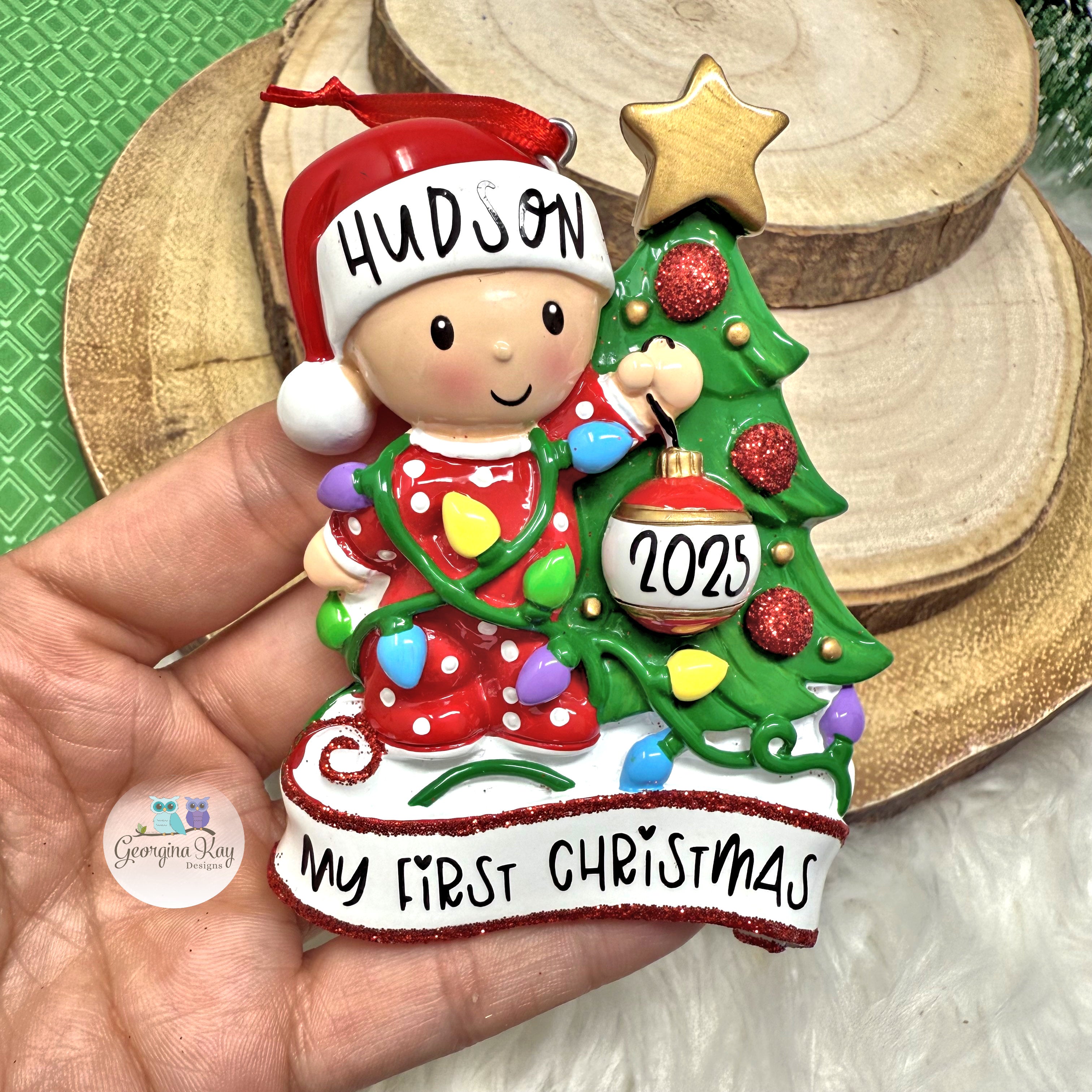 Red Baby with Christmas Tree Ornament