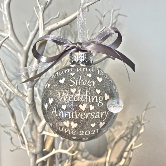 Silver Wedding Anniversary Bauble