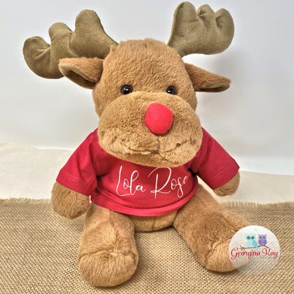 Personalised Reindeer Teddy with Name T-Shirt