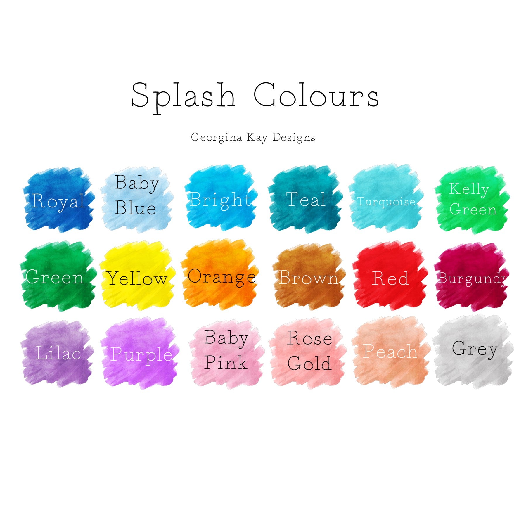Color swatches with names labeled on a white background