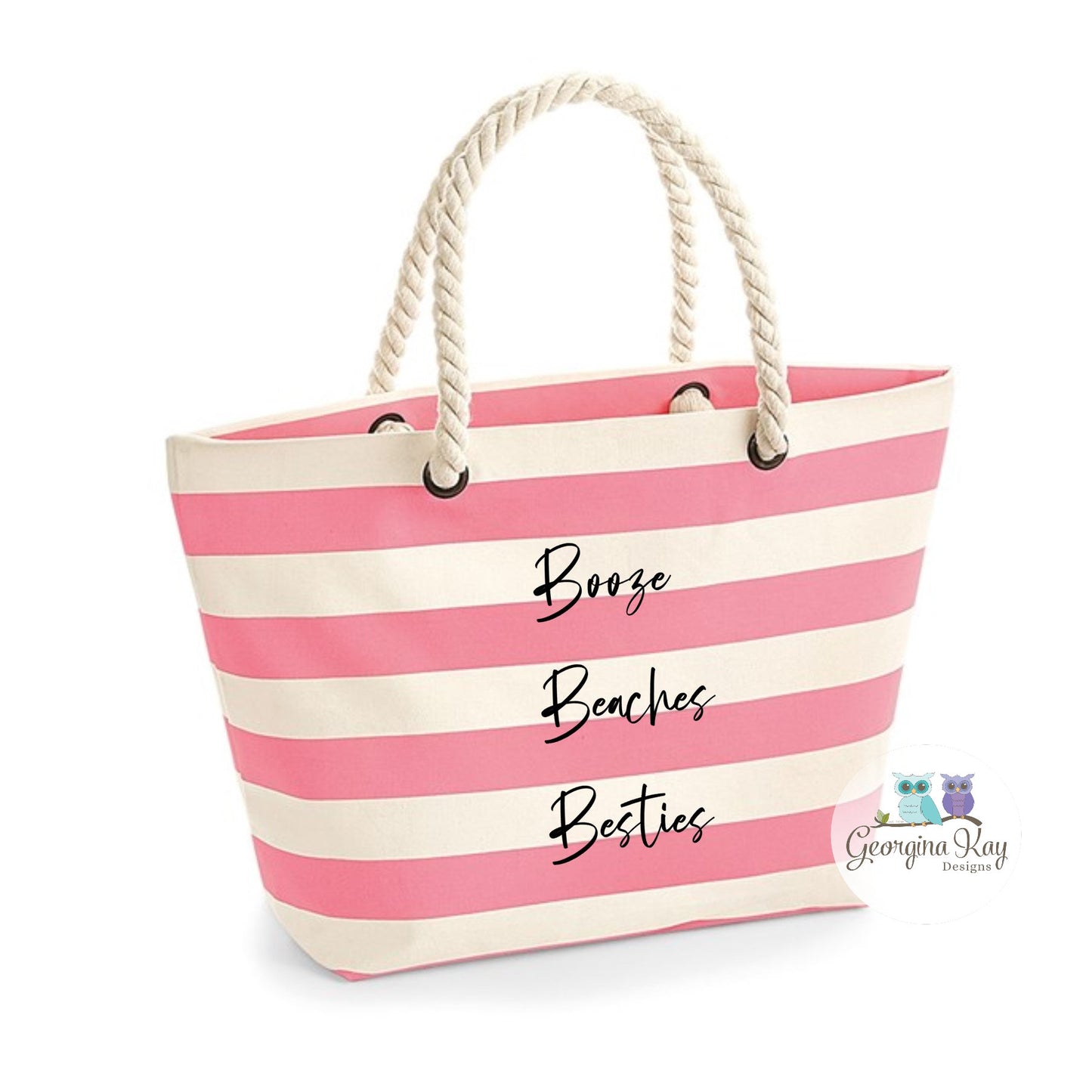 Booze, Beaches & Besties Stripe Beach Bag