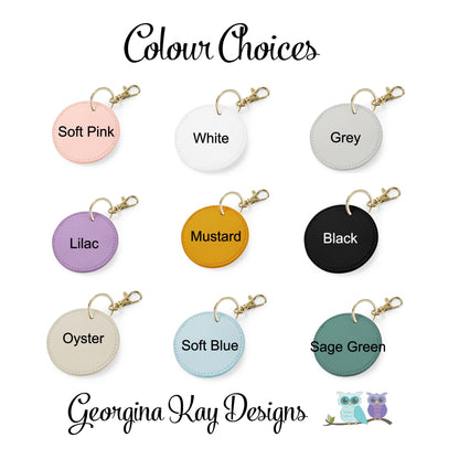 Color swatches of keychains with labels and 'Georgina Kay Designs' branding.